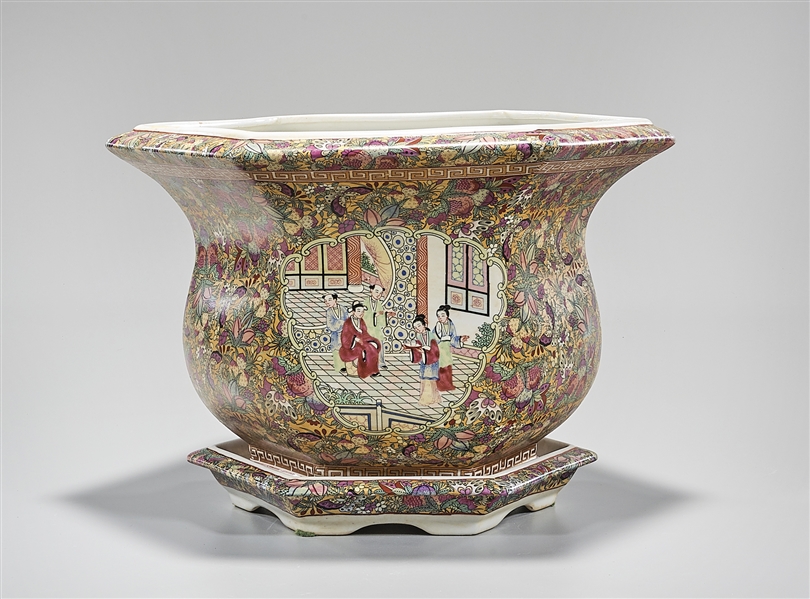 Appraisal: Chinese famille rose porcelain jardiniere with scenes of figures in