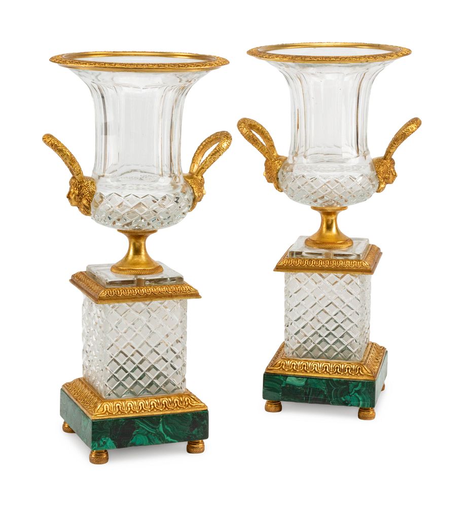 Appraisal: A Pair of Gilt Metal Mounted Cut Glass and Malachite