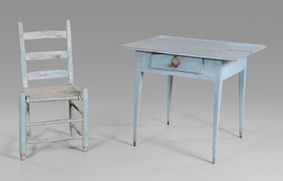 Appraisal: Blue-Painted Table and Chair Southern possibly Georgia th century yellow