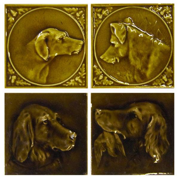 Appraisal: TILE GROUPING Two pairs of tiles with dogs Hamilton and