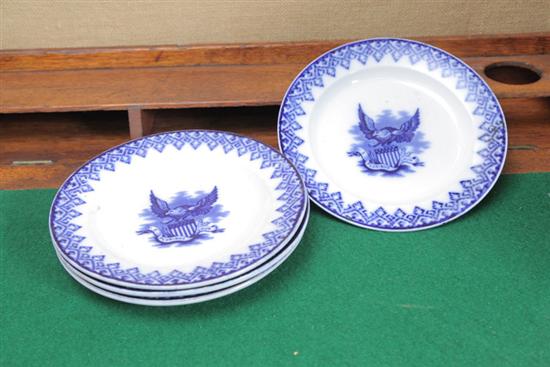 Appraisal: FOUR PATRIOTIC TRANSFERWARE PLATES Blue and white with a spread