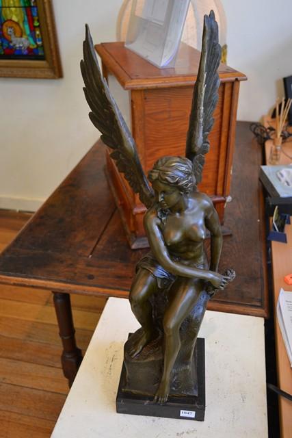 Appraisal: LARGE BRONZE FIGURE OF NUDE ANGEL ON MARBLE BASE