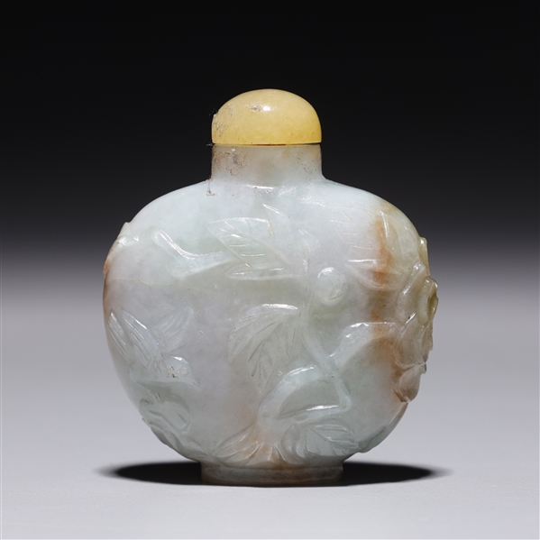 Appraisal: Chinese carved jadeite snuff bottle allover floral designs greenish and