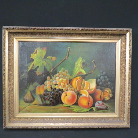 Appraisal: Victorian Oil Still Life With Fruit image area x ornate