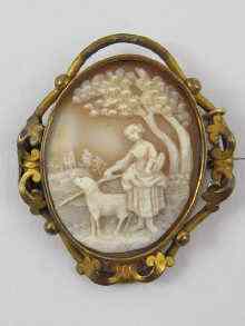 Appraisal: A shell cameo depicting a pastoral scene set in gilt