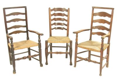 Appraisal: A harlequin set of ten ash ladder back chairs with