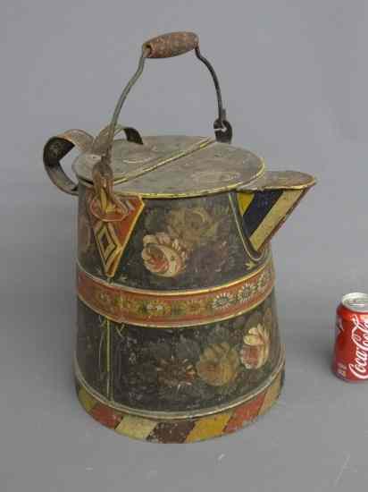 Appraisal: th c Bargeware painted coffee pot '' Ht