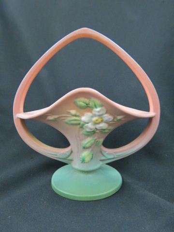 Appraisal: Roseville Pottery White Rose Basket pink - 's excellent