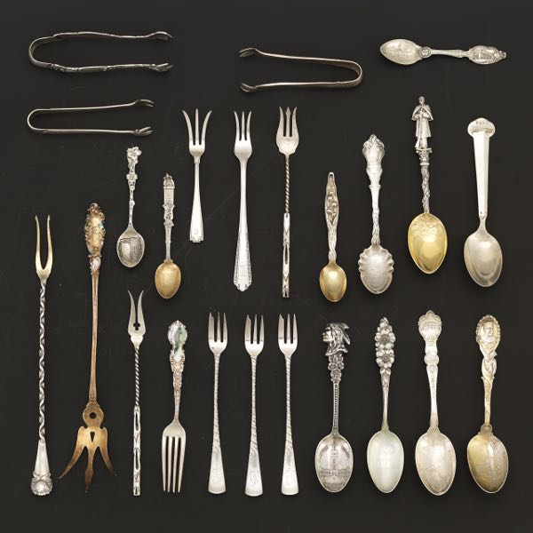 Appraisal: TWENTY-FOUR ANTIQUE STERLING SILVER TABLEWARE UTENSILS INCLUDING BY SHREVE CO