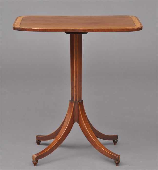 Appraisal: GEORGE III INLAID MAHOGANY CANDLESTAND With bird's eye maple border