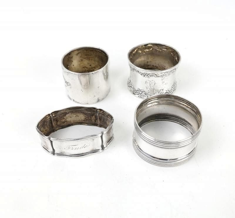 Appraisal: Varied Continental Silver Napkin Rings Four Continental various silver napkin