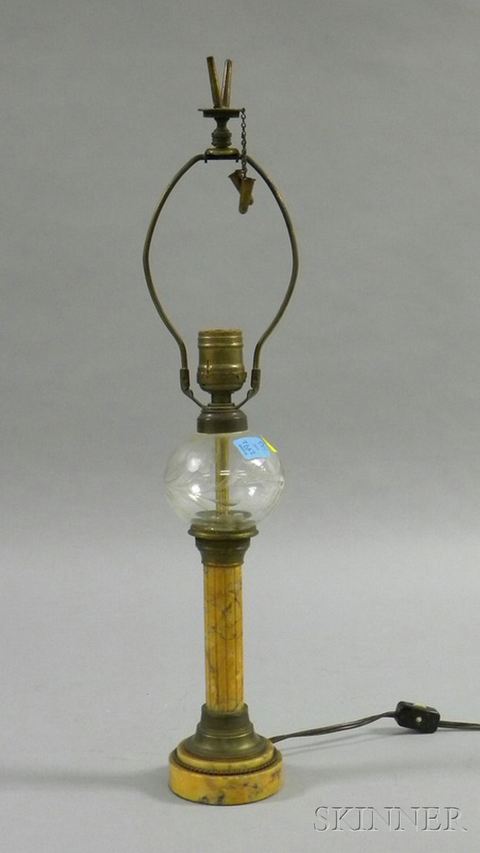 Appraisal: Marble and Colorless Glass Oil Lamp converted to electric marble