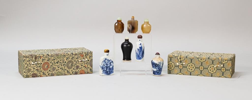 Appraisal: Chinese porcelain pottery and hardstone snuff bottles hardstone bottles tallest