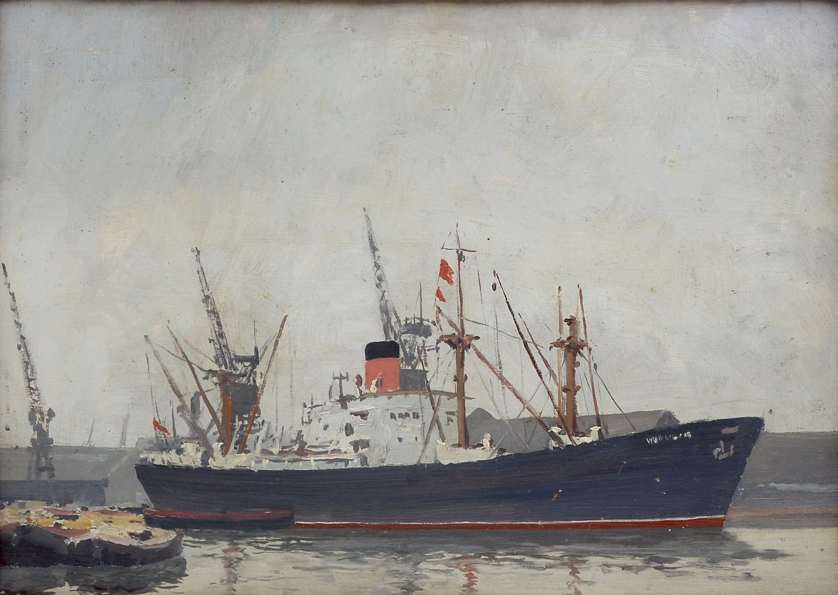 Appraisal: BROWN Hugh Boycott United Kingdom - Dockside scene with freighter