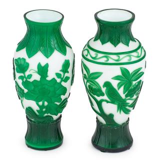 Appraisal: ASSOCIATED PAIR OF PEKING GLASS VASES Both green over white