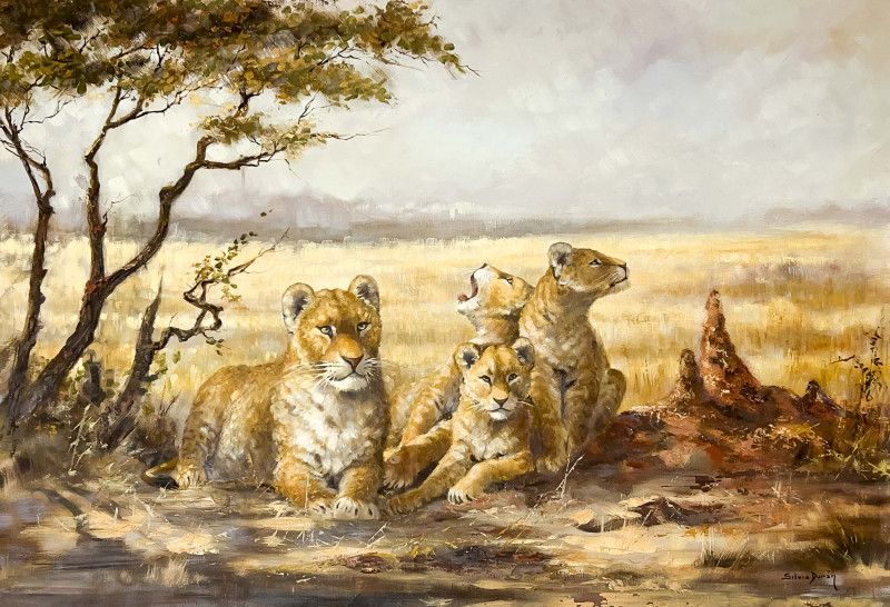 Appraisal: Silvia DuranSpanish XX XXI Untitled Lioness and Her Cubs oil