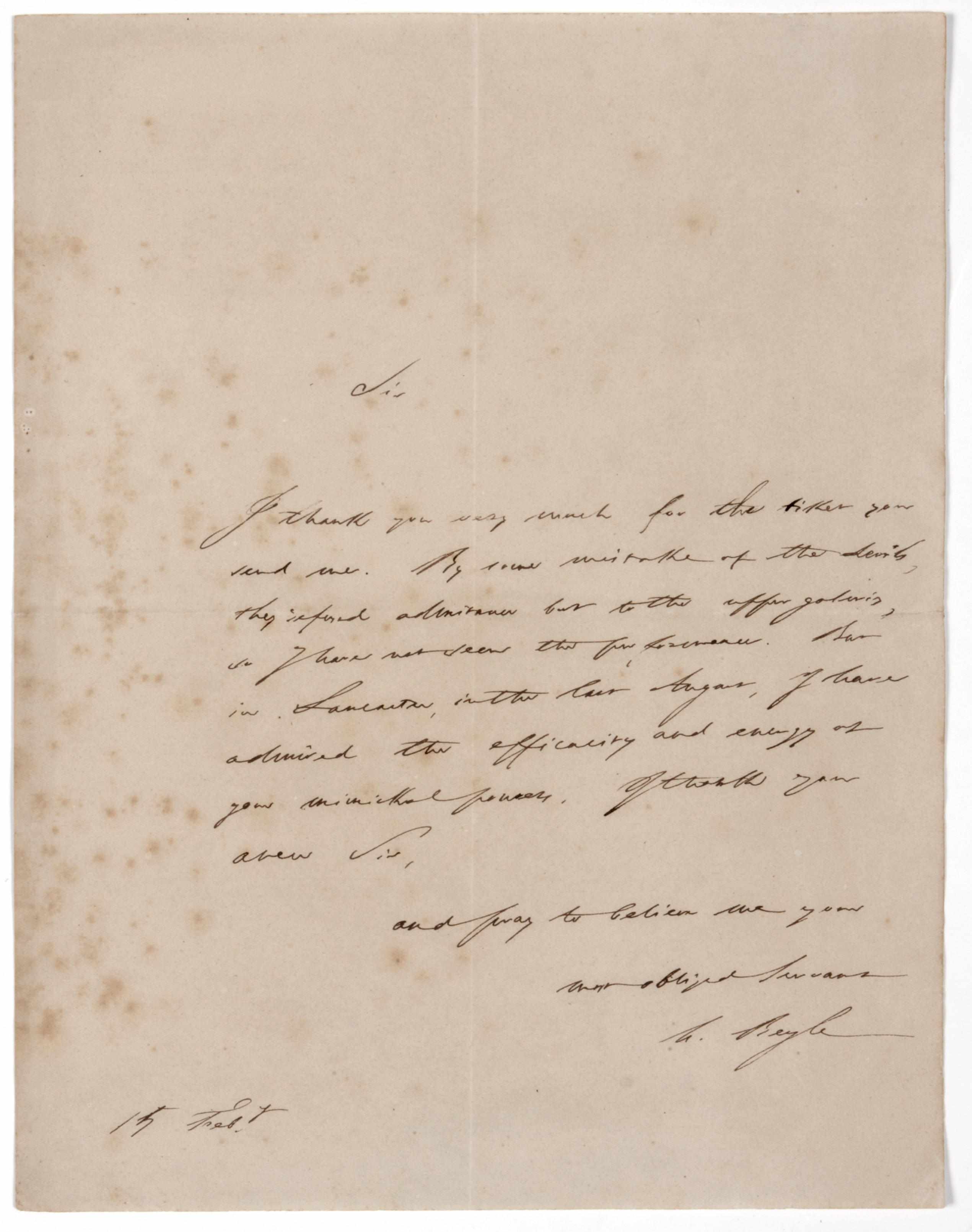 Appraisal: STENDHAL MARIE-HENRI BEYLE - Autograph Letter Signed ''H Beyle'' in