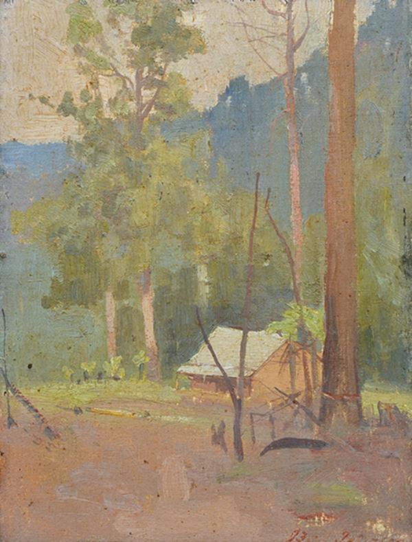 Appraisal: J FORD PATERSON - Bush Cottage oil on canvasboard signed