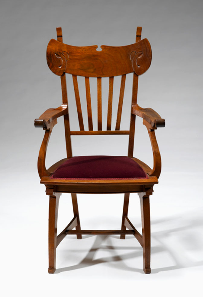 Appraisal: Belgian Art Nouveau walnut armchair gustav serrurier-bovy - The extended