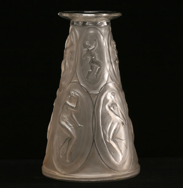 Appraisal: Rene Lalique Camees frosted art glass vase everted rim with