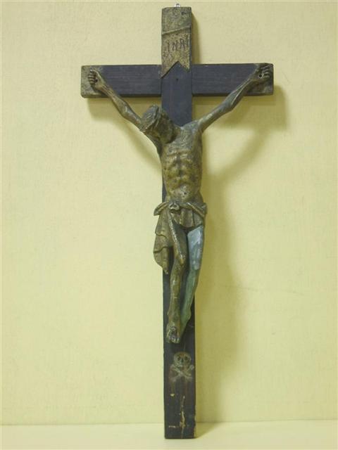 Appraisal: GILT-WOOD CRISTO-MORTO Mounted on a wood cross painted with 'INRI'