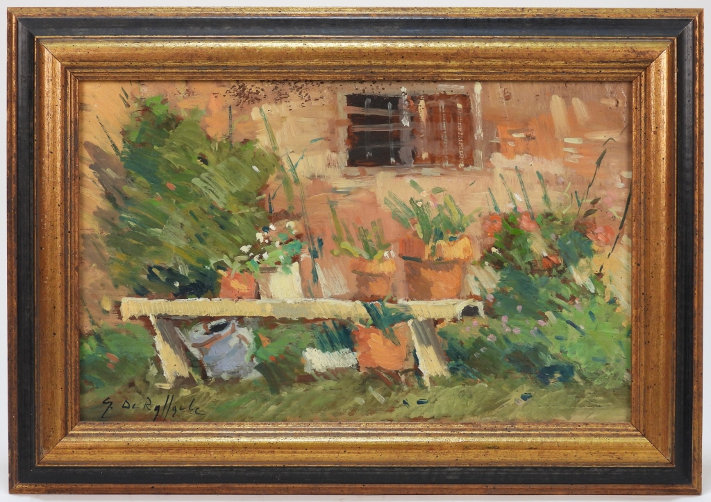 Appraisal: G DE RAFFAELE GARDEN POTS STILL LIFE PAINTING France Late