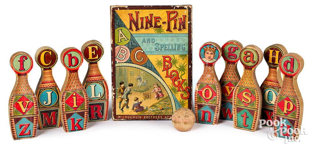 Appraisal: McLoughlin Bros Nine-Pin and Spelling Blocks McLoughlin Bros Nine-Pin and