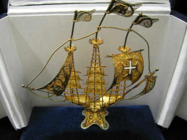 Appraisal: Portugese Sterling Filagree Sailing Ship gold wash enameled flags original