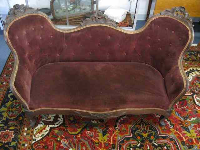 Appraisal: Victorian Carved Rosewood Loveseat fancydouble balloon back rose decor ''