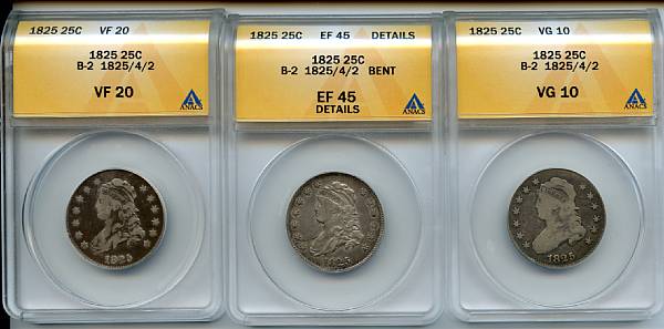 Appraisal: Capped Bust Quarters C B- VG ANACS C B- Bent