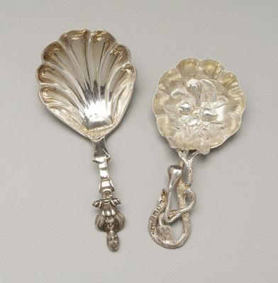 Appraisal: Two English silver caddy spoons one with twig handle with