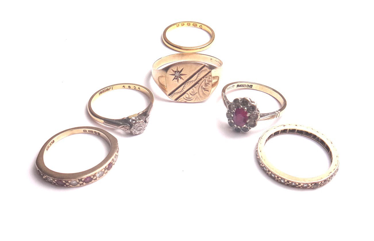 Appraisal: A ct gold ruby and diamond set half hoop eternity