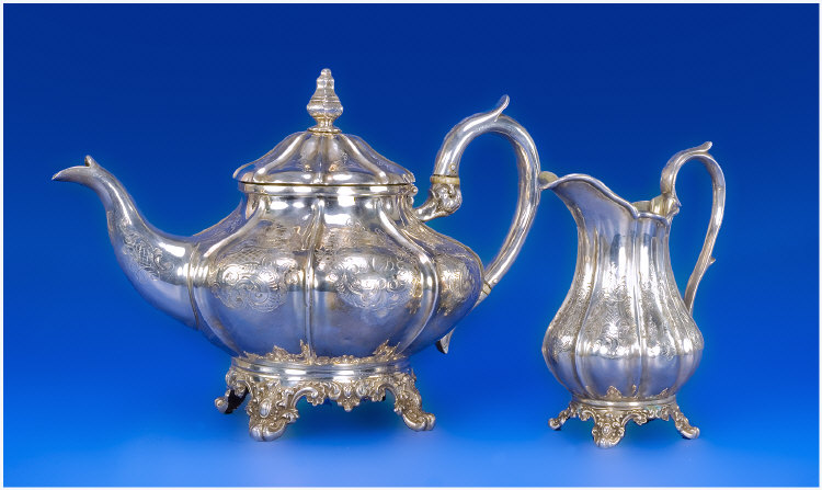 Appraisal: Victorian Silver Teapot And Cream Jug Of Circular Form With