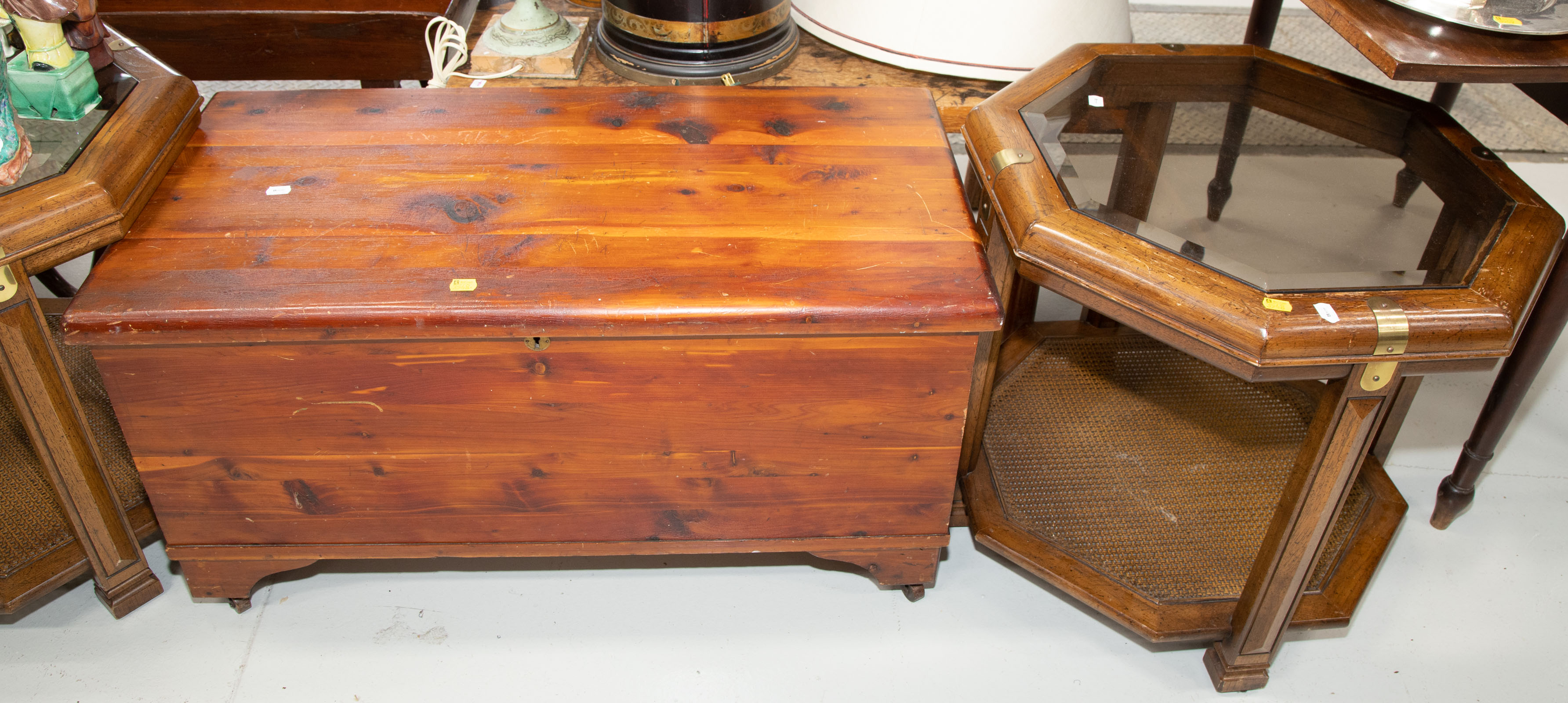 Appraisal: A PAIR OF END TABLES A CEDAR CHEST Comprising a