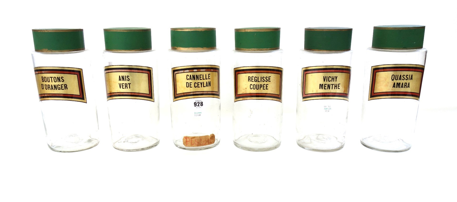 Appraisal: A set of six glass storage jars early to mid-