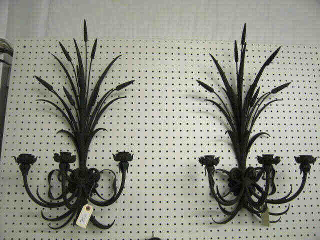 Appraisal: Pair of Wheat Metal Wall Sconces triple sconce