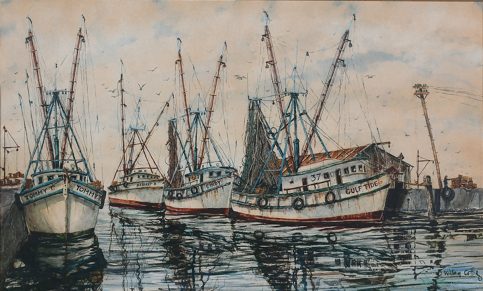 Appraisal: COTTER William American - Shrimper at Hooker's Point Oilwash Paper