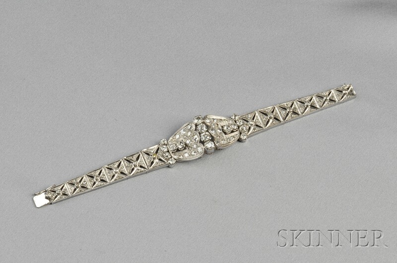 Appraisal: Platinum and Diamond Bracelet set throughout with old mine- and