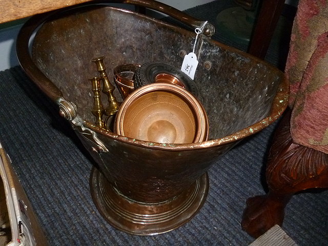 Appraisal: A COPPER COAL SCUTTLE together with a quantity of further