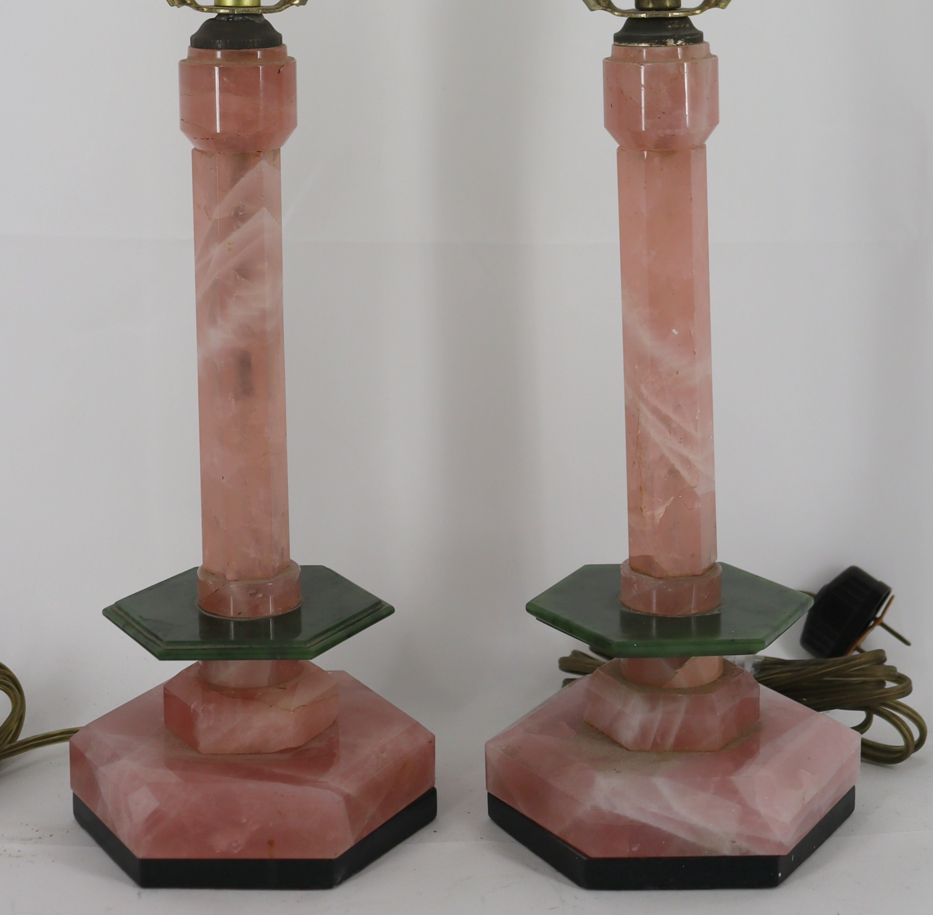 Appraisal: Pairs Of Lamps Including Bronze Rose Quartz The rose quartz