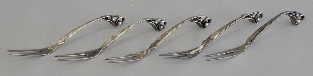 Appraisal: Five W S Sorensen serving forks Denmark troy ounces Five