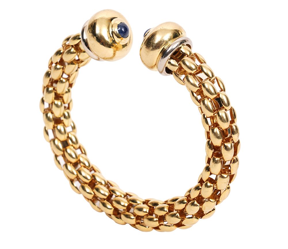 Appraisal: K YG Sapphire Cuff Bangle Bracelet K yellow gold and