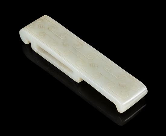 Appraisal: Sale Lot A White Jade Sword Slide of rectangular form