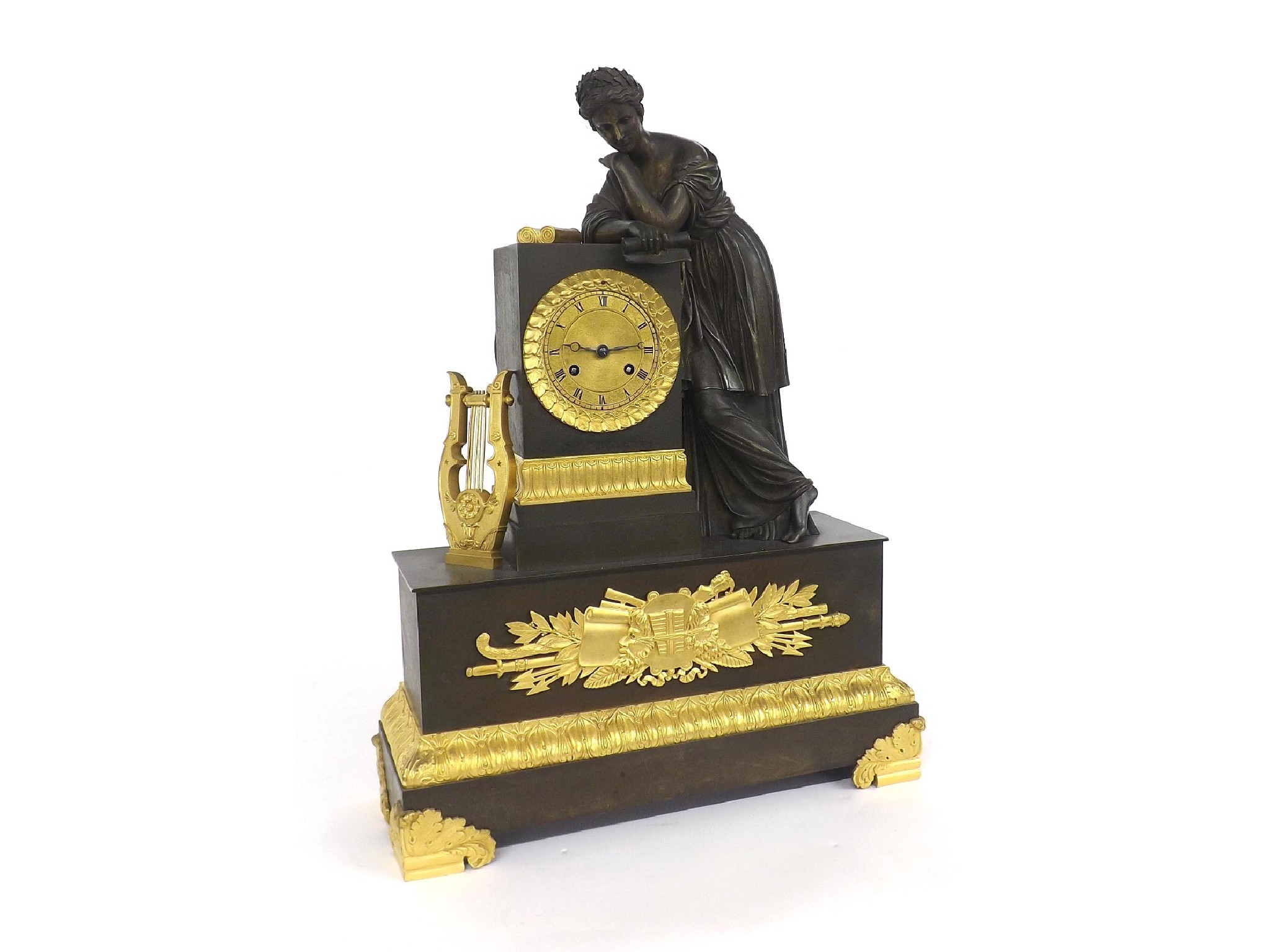 Appraisal: Good French bronze and ormolu two train figural mantel clock