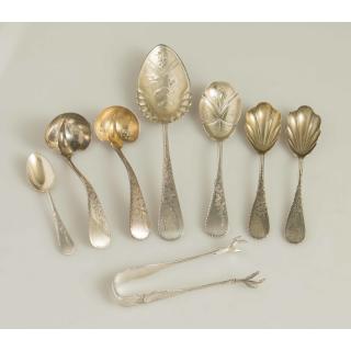 Appraisal: Eight Sterling Silver Serving Pieces Engraved Wheat Pattern Eight sterling