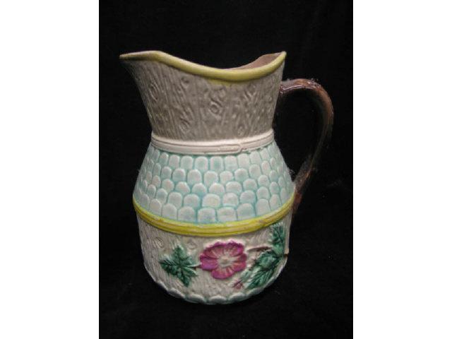 Appraisal: Majolica Pottery Water Pitcher floral shingle decor