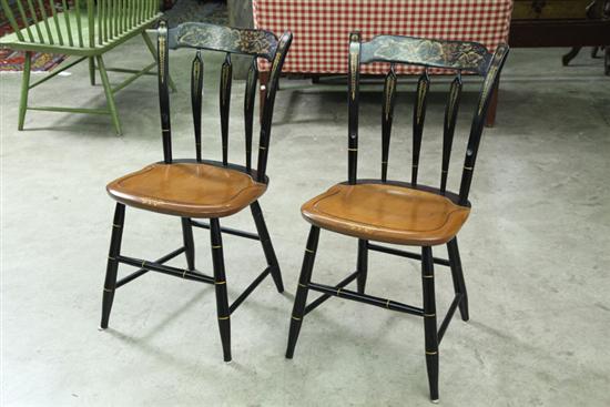 Appraisal: SIX HITCHCOCK CHAIRS Black painted chairs with gold stenciled decoration