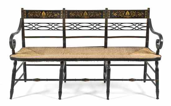 Appraisal: An American Triple Back Painted Bench th century having a