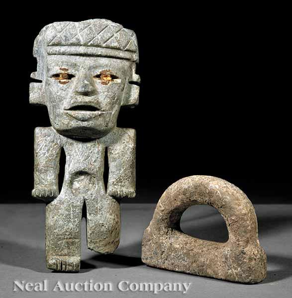 Appraisal: A Teotihuacan Carved Stone Standing Figure c - the greenish