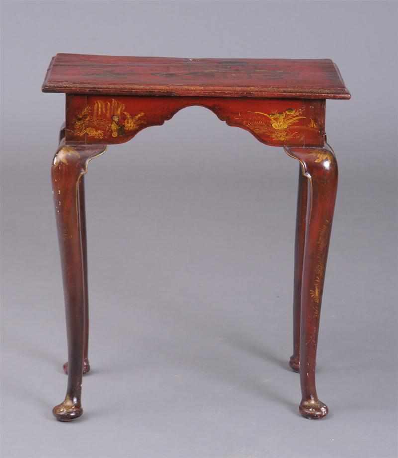 Appraisal: QUEEN ANNE STYLE RED JAPANNED SMALL CENTER TABLE The top